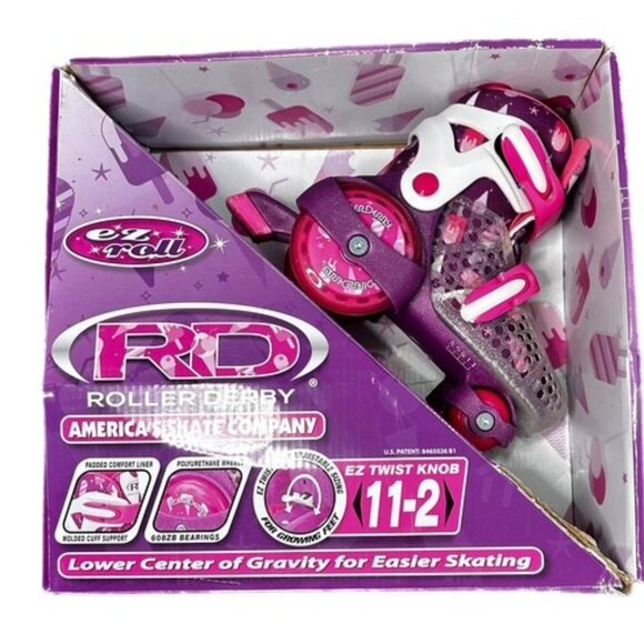 Roller Derby Girl's 4 Wheel Roller Skates Pink and Purple Adjustable Size 11-2 - Picture 1 of 7